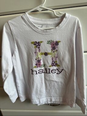 Girls' White Long-Sleeve Top with Purple Floral 'H' - Hailey